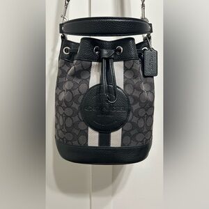 Dempsey Drawstring Bucket Bag In Signature Jacquard With Stripe And Coach Patch